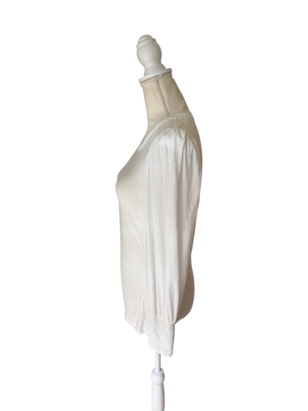 Nation LTD Loren Tee White Pima Cotton Puff Sleeve Smocked Cuff Top - Picture 5 of 16